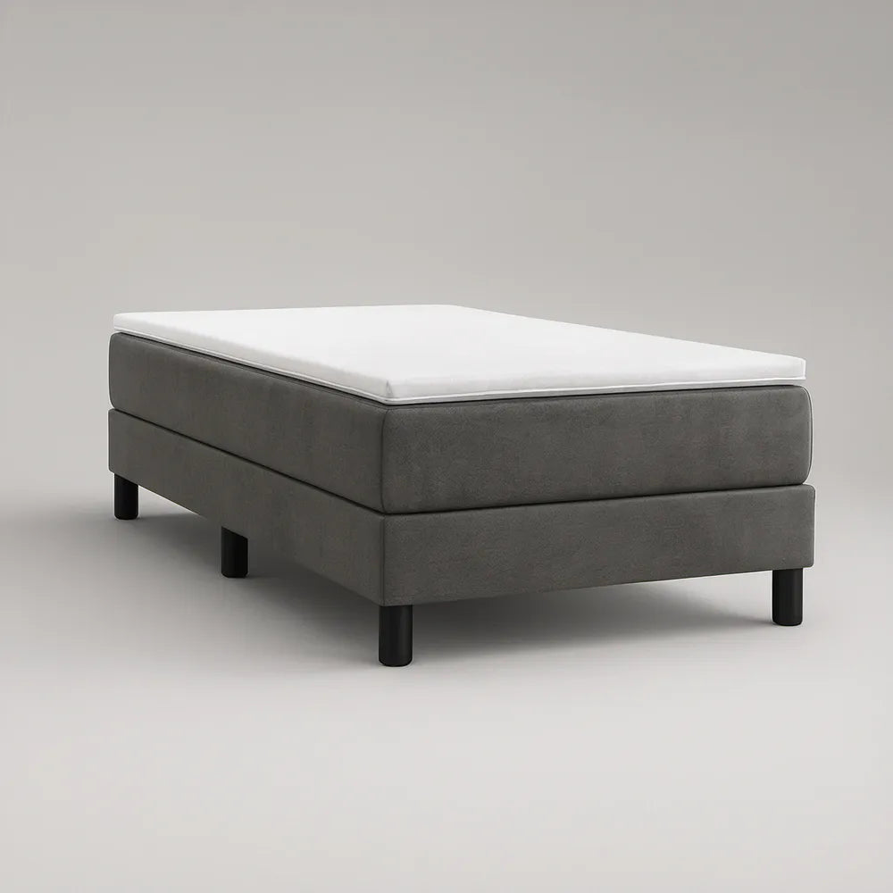 Twin Upholstered Platform Bed with 8-Inch Foam Mattress, 39 x 75 Inches, Dark Gray/White/Black