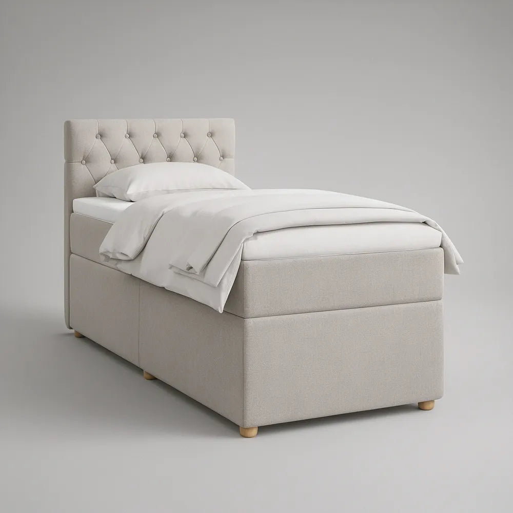 Beige Twin Upholstered Bed Frame with Tufted Headboard, 42 x 80 x 48 in