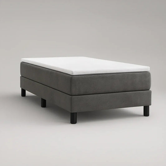 Twin Upholstered Platform Bed with 8-Inch Foam Mattress, 39 x 75 Inches, Dark Gray/White/Black