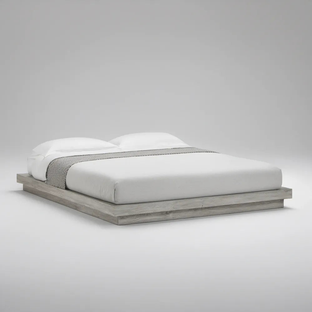 King Platform Bed Frame, Solid Pine Wood, Gray Wash, 84 x 80 x 10 in