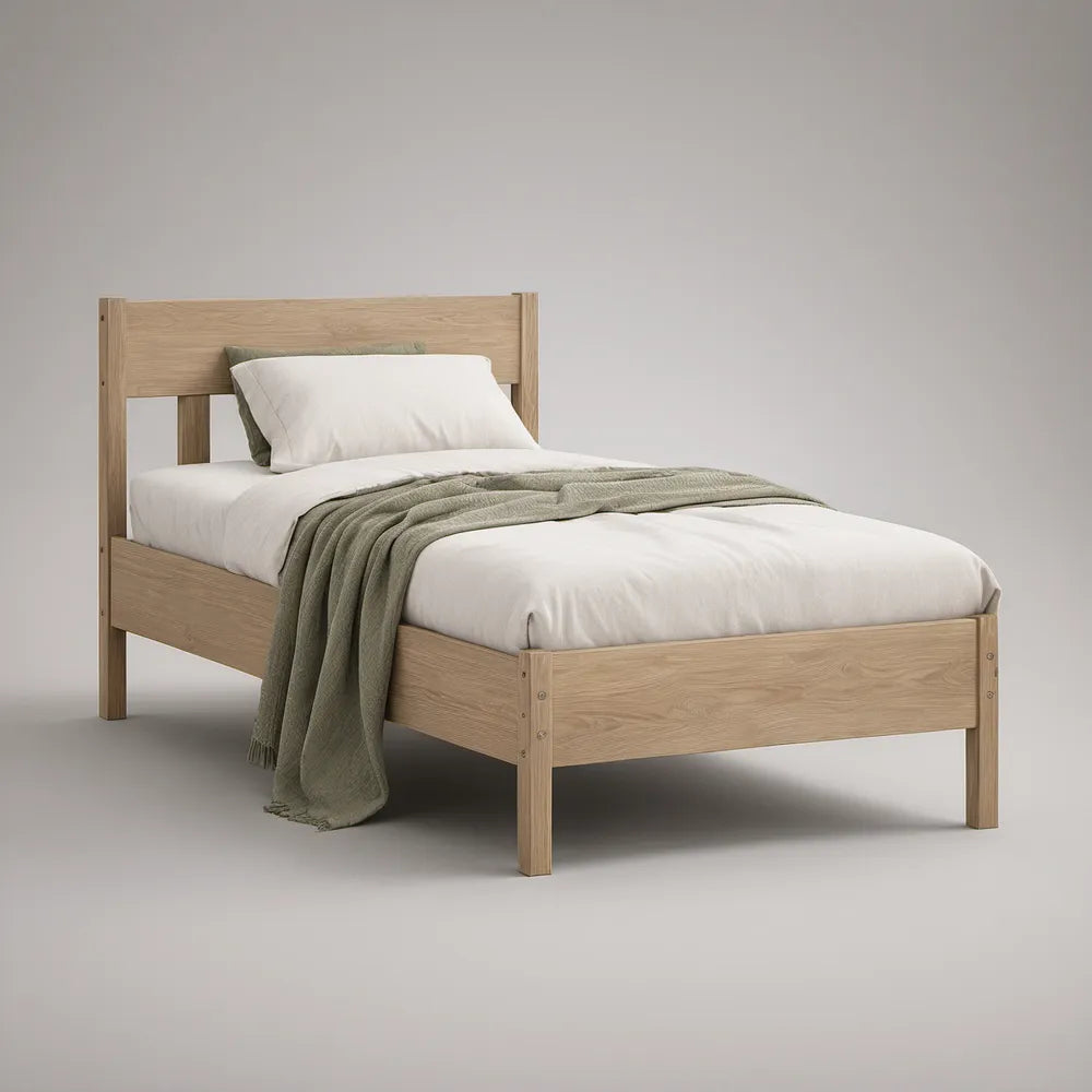 Twin Solid Rubberwood Bed Frame, Light Oak, 78.7 x 41.7 x 39.4 in