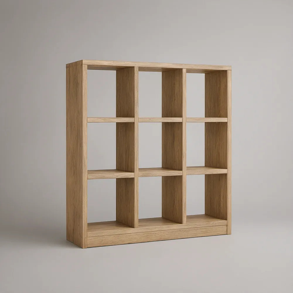 9-Cube Oak-Effect Particleboard Organizer, 47.2 x 11.8 x 47.2 in