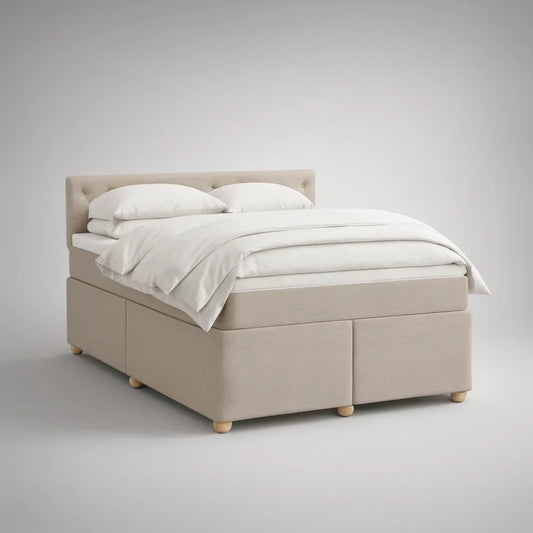 Queen Beige Upholstered Storage Bed Frame, 64 x 85 x 48 in