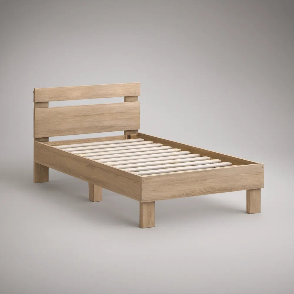Twin Natural Light Oak Pine Wood Bed Frame with Headboard, 79.9 x 42.1 x 35.4 in
