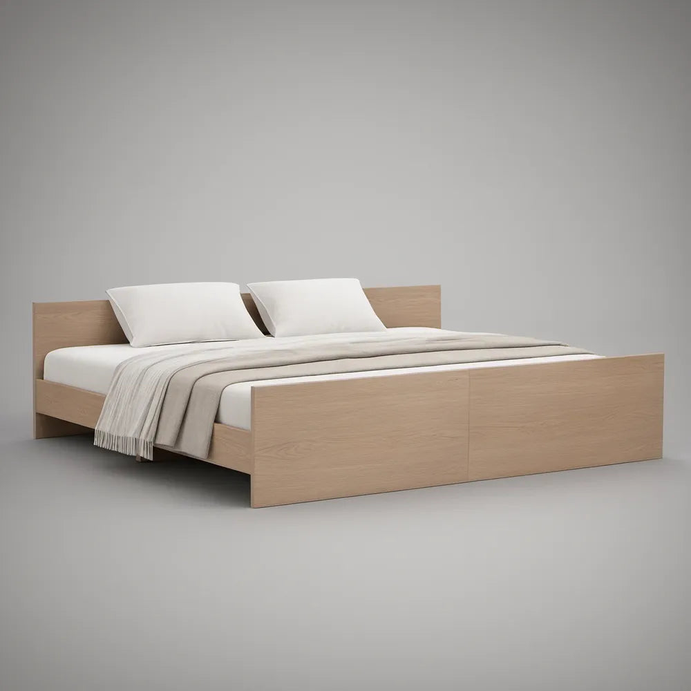Light Oak Queen Platform Bed Frame, 85 x 64 x 35 in, for 80 x 60 in Mattress