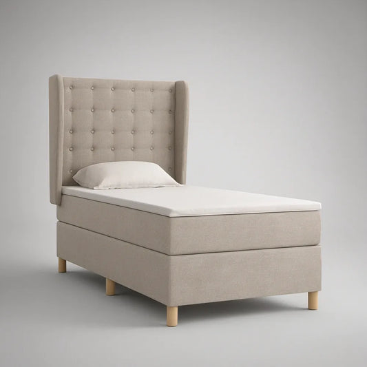 Beige Twin Upholstered Bed Frame with Wingback Button-Tufted Headboard, 80 x 43 x 54 in