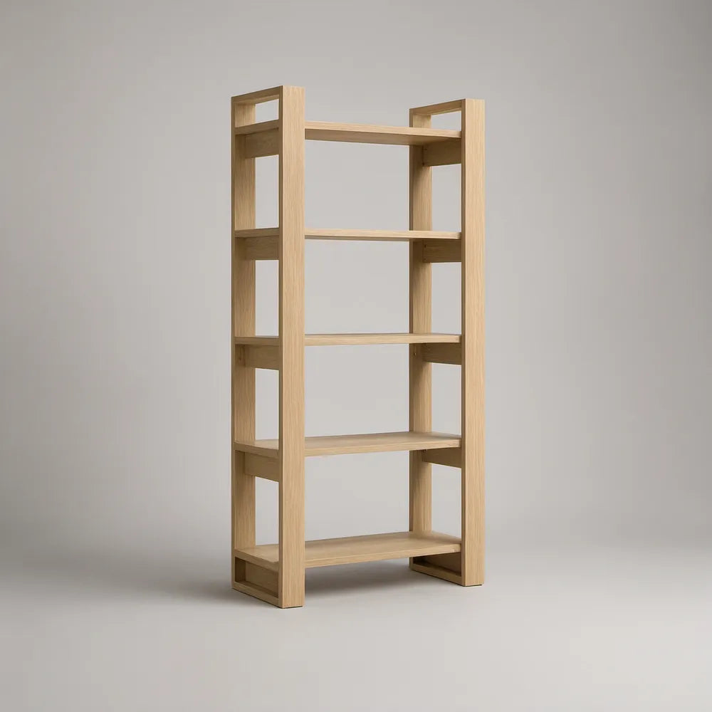 5-Shelf Open Solid Rubberwood Bookcase, Natural Light Oak, 31.5 x 13.8 x 70.9 in