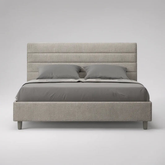 Queen Upholstered Bed Frame with Padded Channel Headboard, Beige/Gray, 63 x 84 x 48 in