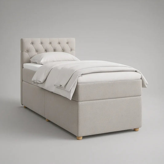 Beige Twin Upholstered Bed Frame with Tufted Headboard, 42 x 80 x 48 in