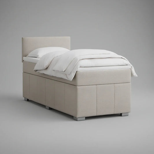 Twin Upholstered Platform Bed Frame with Headboard, 41 x 80 x 43 in, Beige/Black